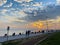 Fishermen fishing at sunset on the shores of the Sea of Marmara in Istanbul Turkey