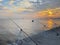 Fishermen fishing at sunset on the shores of the Sea of Marmara in Istanbul Turkey