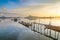 Fishermen harbor and Colorful twilight in morning over seascape