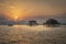 Fishermen houses in Bassin Arcachon, Cabanes Tchanquees, Aerial view, France