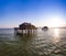 Fishermen houses in Bassin Arcachon, Cabanes Tchanquees, Aerial view, France