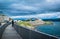 Fishermen on Hulvagen Bridge near Atlantic Ocean Road, passing through small islands in Norwegian Sea. Norway