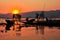 Fishermen in Inle lakes sunset.