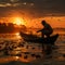 Fishermen looking for fish in the sea with a silhouette background in the afternoon