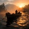 Fishermen looking for fish in the sea with a silhouette background in the afternoon