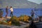 Fishermen on pier of town of Fiscardo on island of Kefalonia i