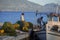 Fishermen on pier of town of Fiscardo on island of Kefalonia i