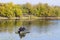 Fishermen rowing on an inflatable boat to catch predatory fish