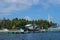 fishermen\'s halfway house floating above the blue sea, which is usually used to accommodate fish