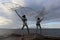 Fishermen throw net in the sea