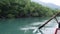 Fishermen use wood paddle boating gondola on sea. sailing boat transportation tourism around mangrove forest