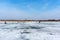 Fishermen on the winter lake, winter sports winter fishing