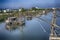 Fishermen wooden dwellings on the river