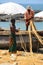 Fishermen working on Kovalam Beach, Kerala, India
