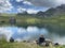 Fishermens on the artificial alpine lake Melchsee or Melch lake in the Uri Alps mountain massif, Melchtal - Switzerland