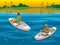 Fishers In Boats Isometric Illustration