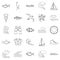 Fishery icons set, outline style