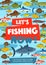 Fishery poster with fish in water, vector