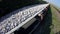 Fisheye of a conveyor belt transporting stones