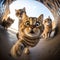 fisheye photography of Excited Gorgeous cats with wide open eyes ,Generative Ai