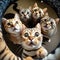 fisheye photography of Excited Gorgeous cats with wide open eyes ,Generative Ai