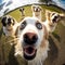 fisheye photography of Excited Gorgeous dogs with wide open eyes ,Generative Ai