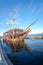 Fisheye view on ancient sailing vessel at Kronverk embankment