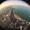 Fisheye view of Chicago and Lake Michigan