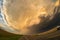 Fisheye view of a Great Plains supercell thunderstorm over the road in the northern Texas panhandle.
