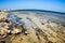 Fisheye view of a greek island with geological features at the