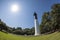 Fisheye view of lighthouse and forest