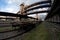 Fisheye wide view of a wagon in old abandoned industrial railway station in Prague