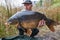 Fishing adventures, carp fishing. Mirror carp, Cyprinus carpio