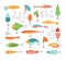 Fishing baits. Fish lure with hook, cartoon fisherman tackle and artificial fishes shapes vector set