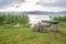 Fishing baskets and boats over Lake Jipe, Kenya