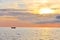 Fishing board at horizontal and sunrise with colorful dramatic sky cloud in Khanh Hoa