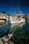 Fishing boars in harbour in fishing village of Mandrakia, Milos island, Greece