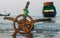 A fishing boat anchored by the beach in St. Martin`s Island, Bangladesh. Fishing boat rusty traditional anchor on a beach.