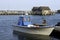 fishing boat in bay harbor marina Montauk New York USA the Hamptons