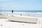 Fishing boat docked in the sand of Guaibim beach in the tourist town of Valenca, Bahia