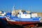 Fishing boat in dry dock, Tarifa, Spain.