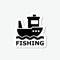 Fishing boat glyph sticker icon isolated on gray background