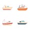 Fishing boat icons set cartoon vector. Various commercial fishing vessel