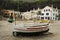 Fishing boat with lamp on the beach