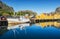 Fishing boat moored in the fishing port. Lofoten.