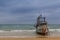 Fishing boat run aground on the beach