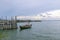 A fishing boat in the sea and the evening sky with a vast sea view