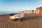 A fishing boat on a shingle beach at Aldeburgh