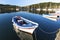 Fishing boat on the shore of beautiful Greek lagoon. Nature.