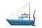 Fishing boat side view. Commercial fishing trawler for industrial seafood production. Marine ship, sea or ocean